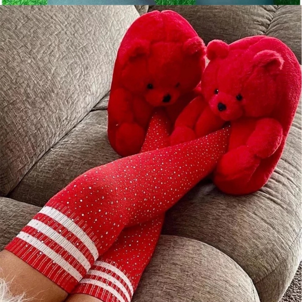 Christmas Holiday Teddy Bear House Shoes